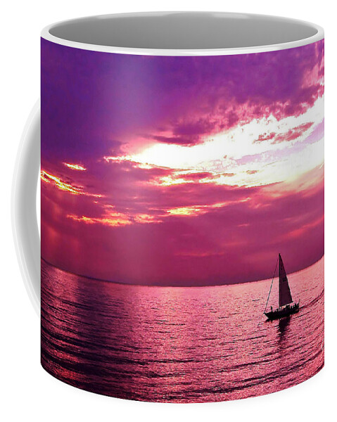 Sunset Coffee Mug featuring the photograph Sailing Into The Setting Sun by Kathi Mirto
