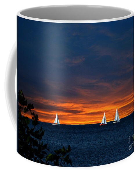 Sailboat Coffee Mug featuring the photograph Sailing Into The Sunset by Ms Judi