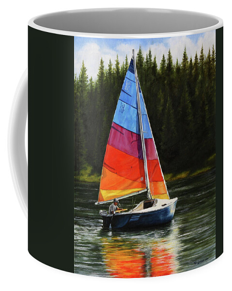 Sailboat Coffee Mug featuring the painting Sailing on Flathead by Kim Lockman