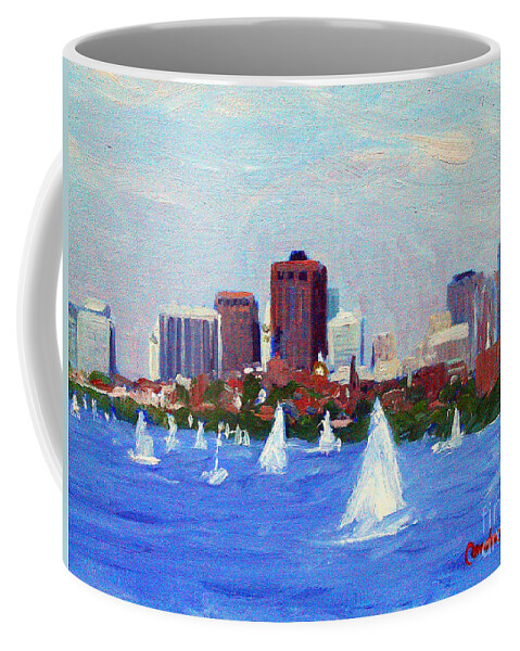 Sailing Coffee Mug featuring the painting Sailing on the Charles by Candace Lovely