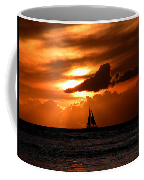 Sailboat Coffee Mug featuring the photograph Sails in the Sunset by Micki Findlay