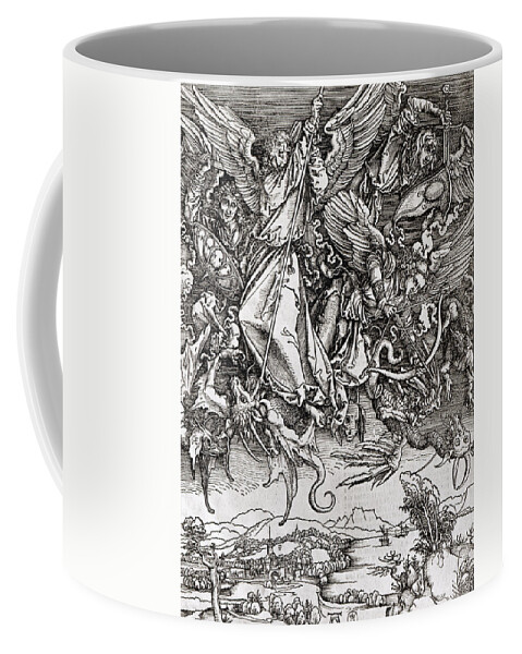 Saint Michel Coffee Mug featuring the drawing Saint Michael and the Dragon by Albrecht Durer