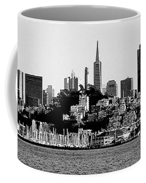 San Coffee Mug featuring the photograph San Fran Skyline Panorama Black And White by Benjamin Yeager