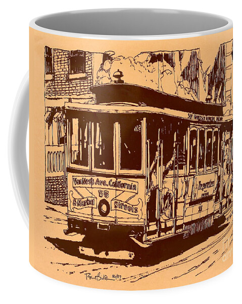 San Francisco Cable Car Silkscreen Print. Coffee Mug featuring the drawing San Francisco Cable Car by Robert Birkenes