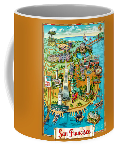 San Francisco Coffee Mug featuring the painting San Francisco Illustrated Map by Maria Rabinky