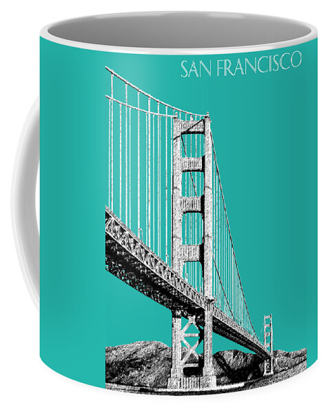 Architecture Coffee Mug featuring the digital art San Francisco Skyline Golden Gate Bridge 2 - Teal by DB Artist