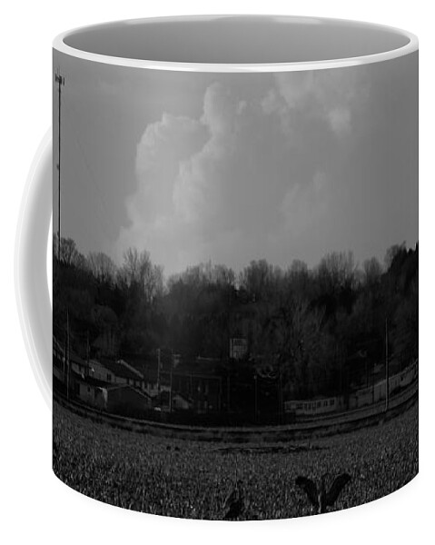 Stormscape Coffee Mug featuring the photograph Sand Hill Cranes with Nebraska Thunderstorm by NebraskaSC