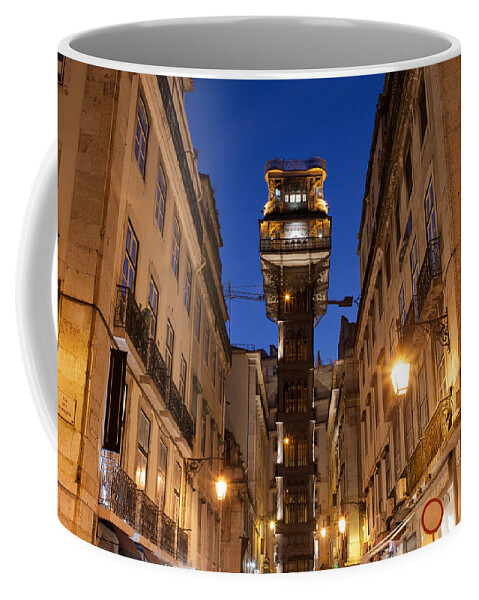 Lisbon Coffee Mug featuring the photograph Santa Justa Lift at Night by Artur Bogacki