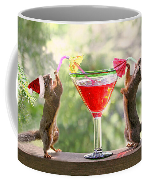 Christmas Coffee Mug featuring the photograph Santa Squirrels Celebrating Christmas by Peggy Collins