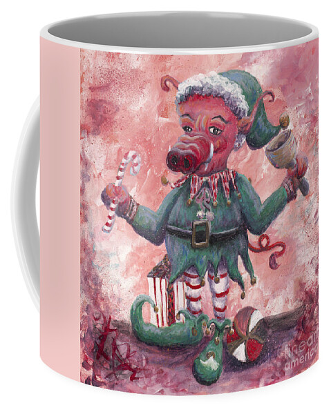 Elf Coffee Mug featuring the painting Santa's Littlest Elf Hog by Nadine Rippelmeyer