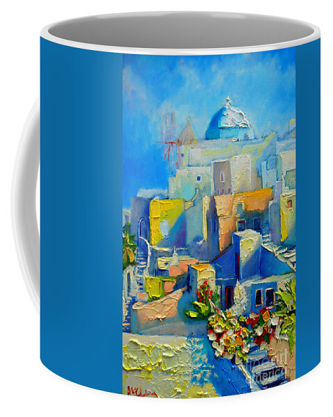 Santorini Coffee Mug featuring the painting Santorini Light by Ana Maria Edulescu