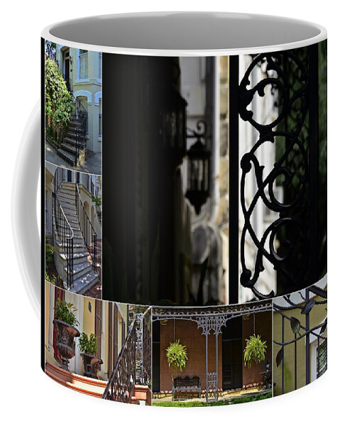 Savannah Decorative Wrought Iron Coffee Mug featuring the photograph Savannah Decorative Wrought Iron Collage 2 by Allen Beatty