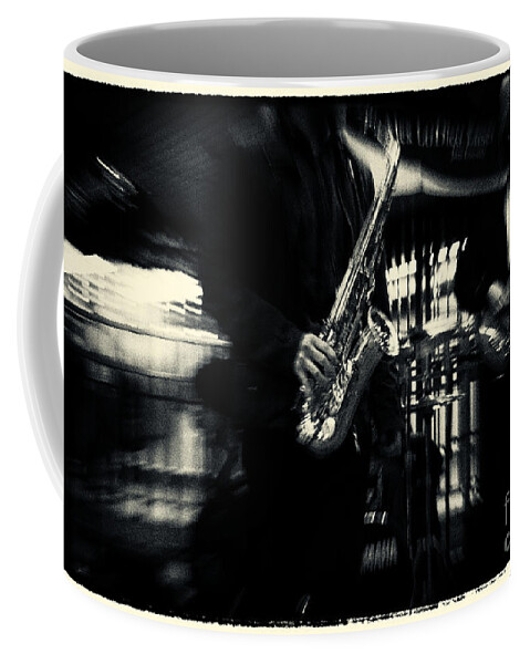Filmnoir Coffee Mug featuring the photograph Saxophone at Columbus Circle New York City by Sabine Jacobs