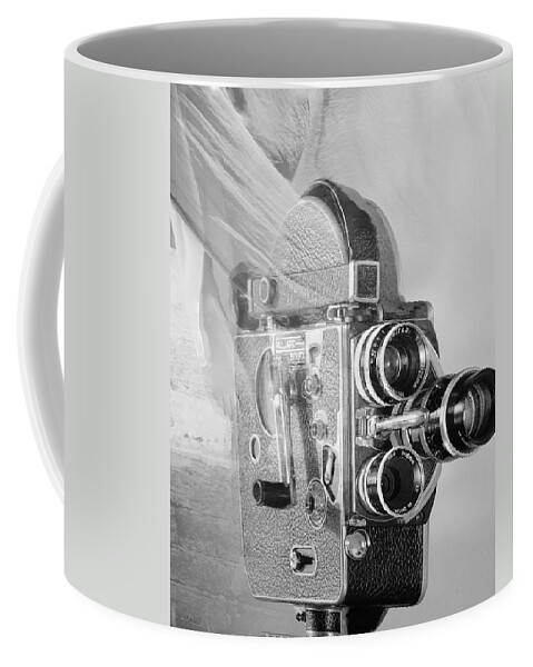 Old Camera Coffee Mug featuring the photograph SCARF CAMERA in BLACK AND WHITE by Rob Hans