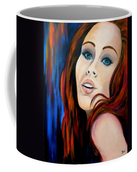 Scarlet's Secret Coffee Mug featuring the painting Scarlet's Secret by Debi Starr