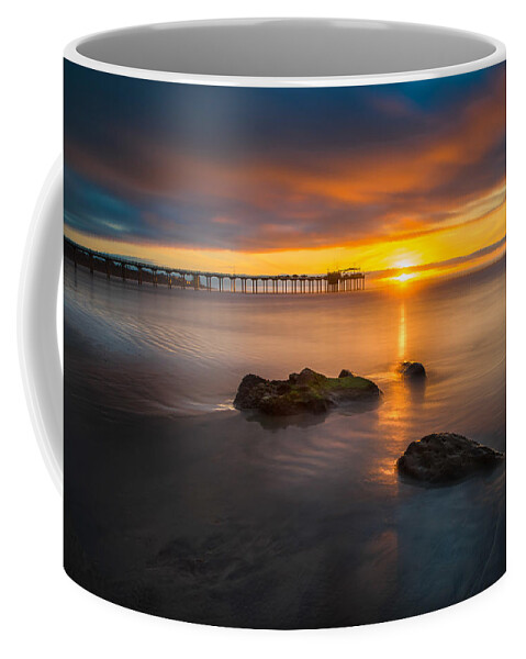 California; Long Exposure; Ocean; Reflection; San Diego; Seascape; Sky; Sunset; Clouds Coffee Mug featuring the photograph Scripps Pier Sunset 2 by Larry Marshall
