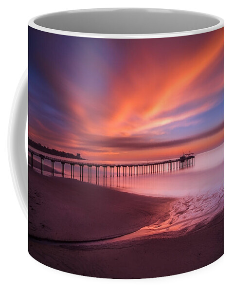 California; Long Exposure; Ocean; Reflection; San Diego; Seascape; Sky; Sunset; Surf; Clouds; Waves Coffee Mug featuring the photograph Scripps Pier Sunset by Larry Marshall