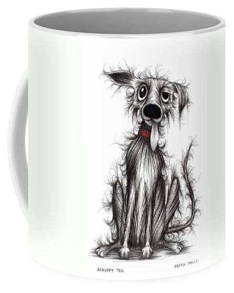 Dog Coffee Mug featuring the drawing Scruffy tail by Keith Mills