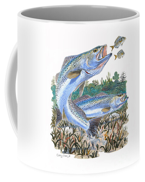 Trout Coffee Mug featuring the painting Sea Trout by Carey Chen