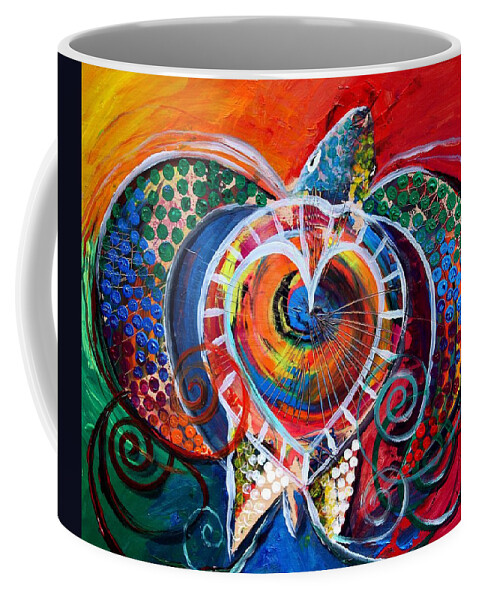 Sea Turtle Coffee Mug featuring the painting Sea Turtle Calm Complicated Love by J Vincent Scarpace