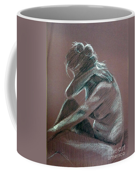 Life Drawing Coffee Mug featuring the drawing Seated woman side light by Barbara Oertli