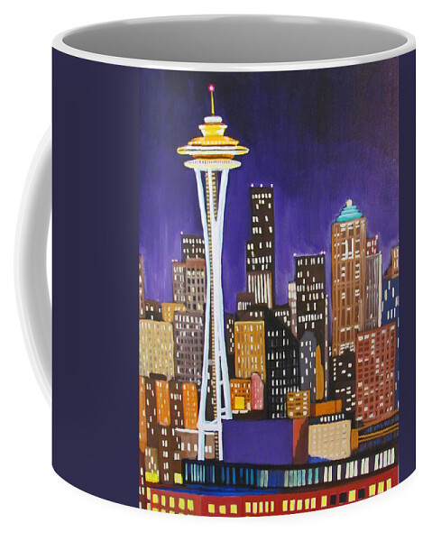 Seattle Coffee Mug featuring the painting Seattle Skyline by Kevin Hughes