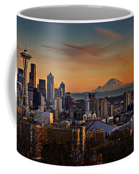 Skyline Coffee Mug featuring the photograph Seattle Sunset Panorama by Mary Jo Allen
