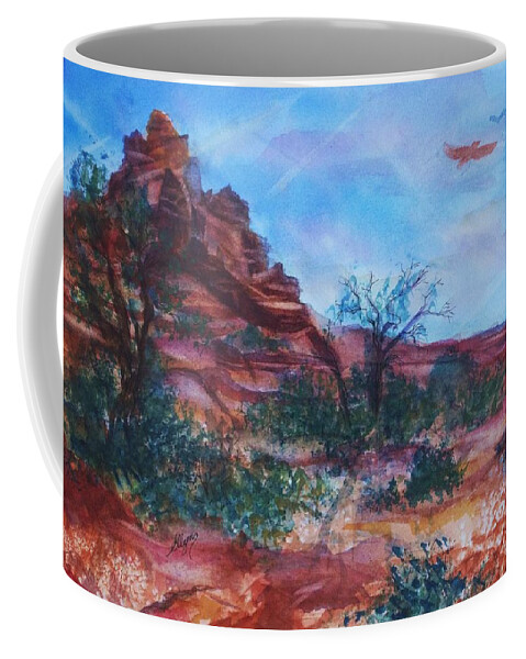Sedona Coffee Mug featuring the painting Sedona Red Rocks - Impression of Bell Rock by Ellen Levinson