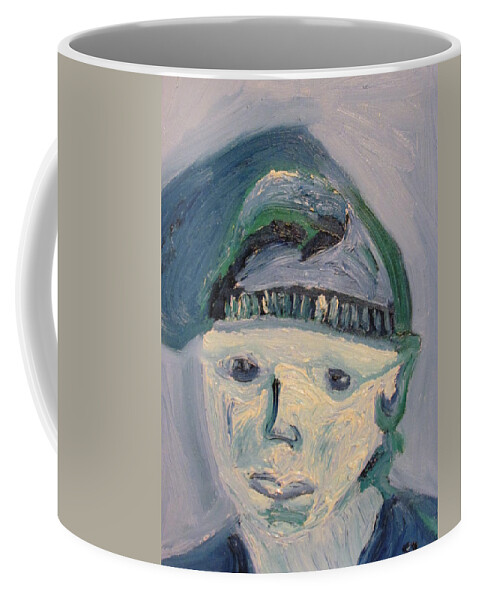 Portrait Coffee Mug featuring the painting Self Portrait in Blue and Green by Shea Holliman