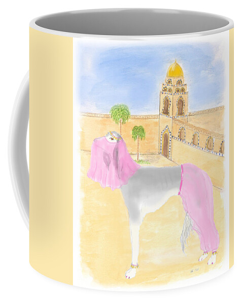 Saluki Coffee Mug featuring the painting Serena all set for Arabian nights by Stephanie Grant