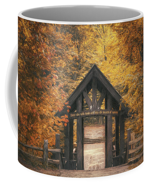 Forest Coffee Mug featuring the photograph Seven Bridges Trail Head by Scott Norris
