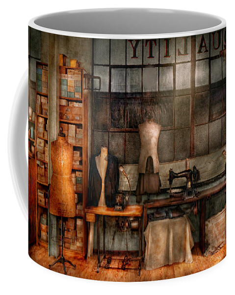 Seamstress Coffee Mug featuring the photograph Sewing - Industrial - Quality Linens by Mike Savad