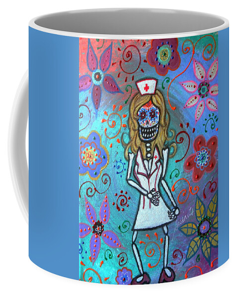Sexy Coffee Mug featuring the painting Sexy Blond Nurse Day Of The Dead by Pristine Cartera Turkus