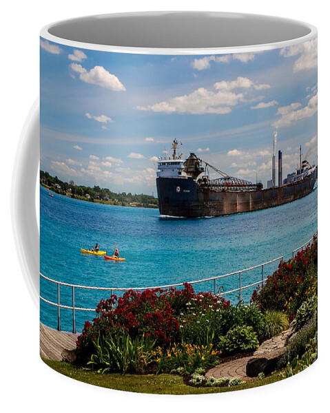 Ship Coffee Mug featuring the photograph Ship and Kayaks by Grace Grogan
