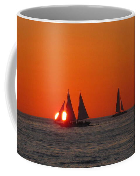 Sunset Coffee Mug featuring the photograph Ship sailing in the Sunset by Amanda Mohler