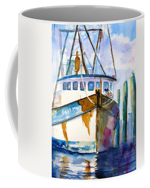 Boat Coffee Mug featuring the painting Shrimp Boat Isra by Carlin Blahnik CarlinArtWatercolor