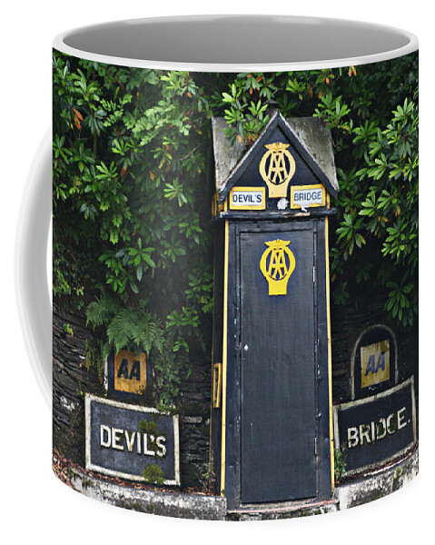 Signs At Devils Bridge In Wales Coffee Mug featuring the photograph Sign at Devils Bridge by Tom Conway