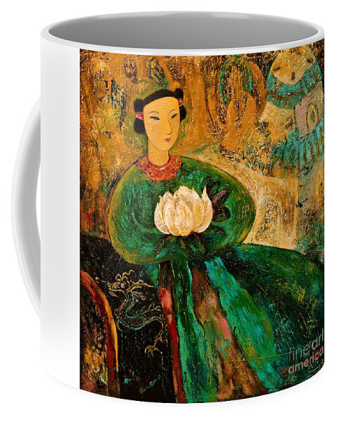 Portrait Coffee Mug featuring the painting Silent Lotus by Shijun Munns