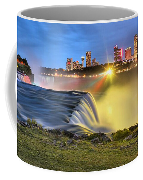 Niagara Falls Coffee Mug featuring the photograph Silky Niagara Falls Panoramic Sunset by Adam Jewell