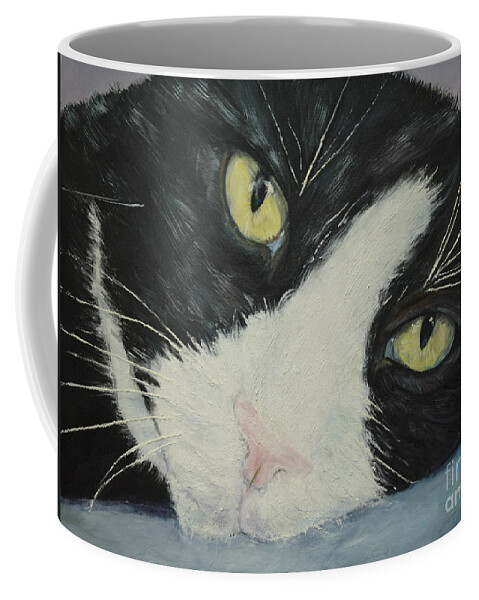 Portrait Of Sissi Cat Coffee Mug featuring the painting Sissi the Cat 1 by Raija Merila