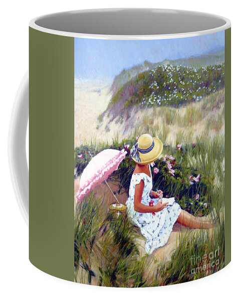 Fair Woman Coffee Mug featuring the painting Sketching Vineyard Dunes by Candace Lovely