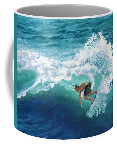 Skim Board Coffee Mug featuring the painting Skimboard Surfer by Alice Leggett