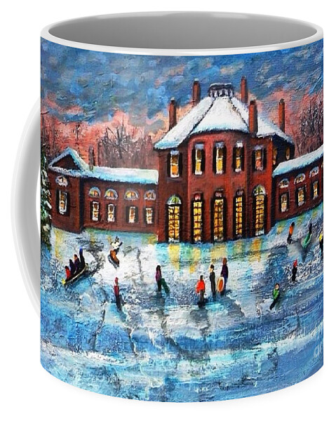Landscape Coffee Mug featuring the painting Sledding at the Gore Estate by Rita Brown