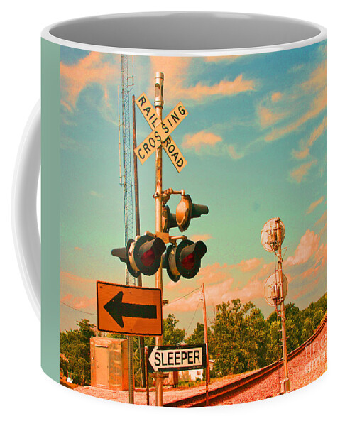 Rail Road Coffee Mug featuring the photograph Sleeper Rail Road Crossing Missouri by Beth Ferris Sale