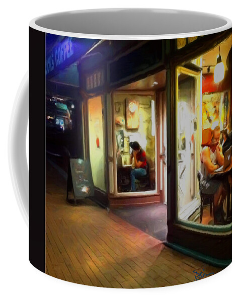 Night Scene Coffee Mug featuring the photograph Slow Saturday Nite and the Coffee Shop by Peggy Dietz