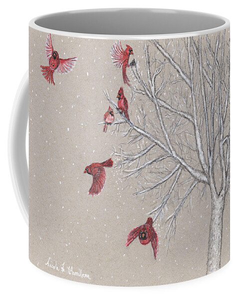 Birds Coffee Mug featuring the drawing Snow Birds by Nicole I Hamilton