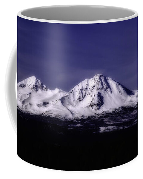 Three Sisters Mountain Photographs Coffee Mug featuring the photograph Snow Covered Two of Three Sisters Mountain Tops In Oregon by Jerry Cowart