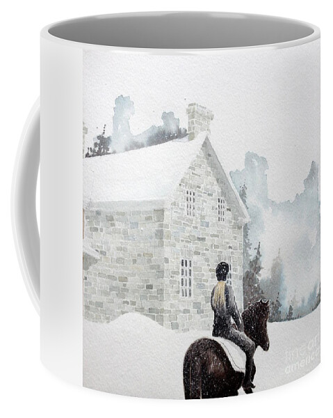 Horse Snow Architecture Figure Winter Stone Canada Ontario Shea Coffee Mug featuring the painting Snow Day by John Shea BFA