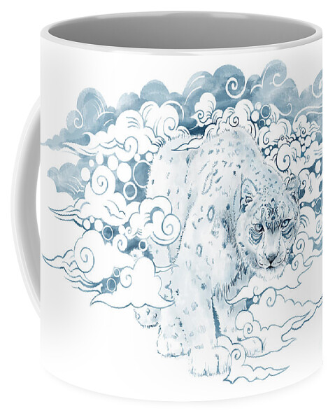 Snow Leopard Illustration Coffee Mug featuring the painting Tibetan Snow leopard by Sassan Filsoof