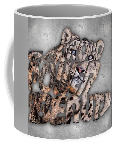 Snow Leopard Coffee Mug featuring the painting Snow Leopard Typography artwork by Georgeta Blanaru